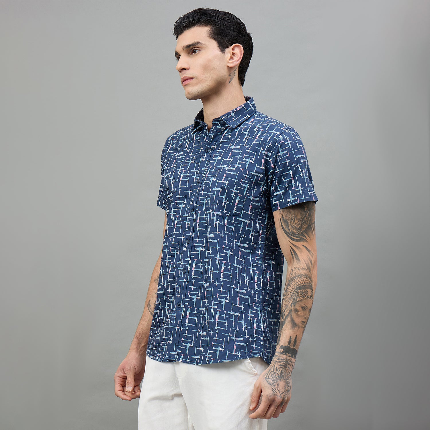 Duke Urban Men Printed Half Sleeve Spread Collar Slim Shirt (SDO4PRAJ)