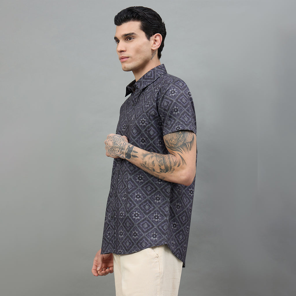 Duke Urban Men Geometric Print Half Sleeve Slim Shirt (SDO6PRIL)