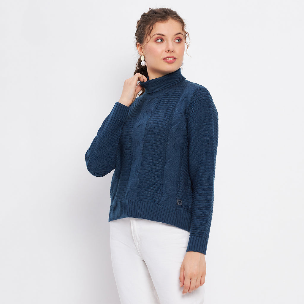 Duke Urban Women Full Sleeve Self Design Crop Pullover (SDS1008)