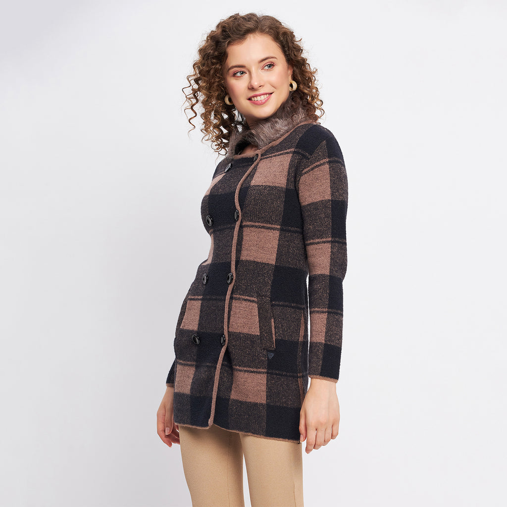 Duke Urban Women Full Sleeve Checkered Long Cardigan (SDS9765)