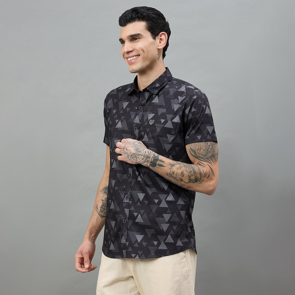 Duke Urban Men Geometric Print Half Sleeve Slim Shirt (SDO6PRIM)