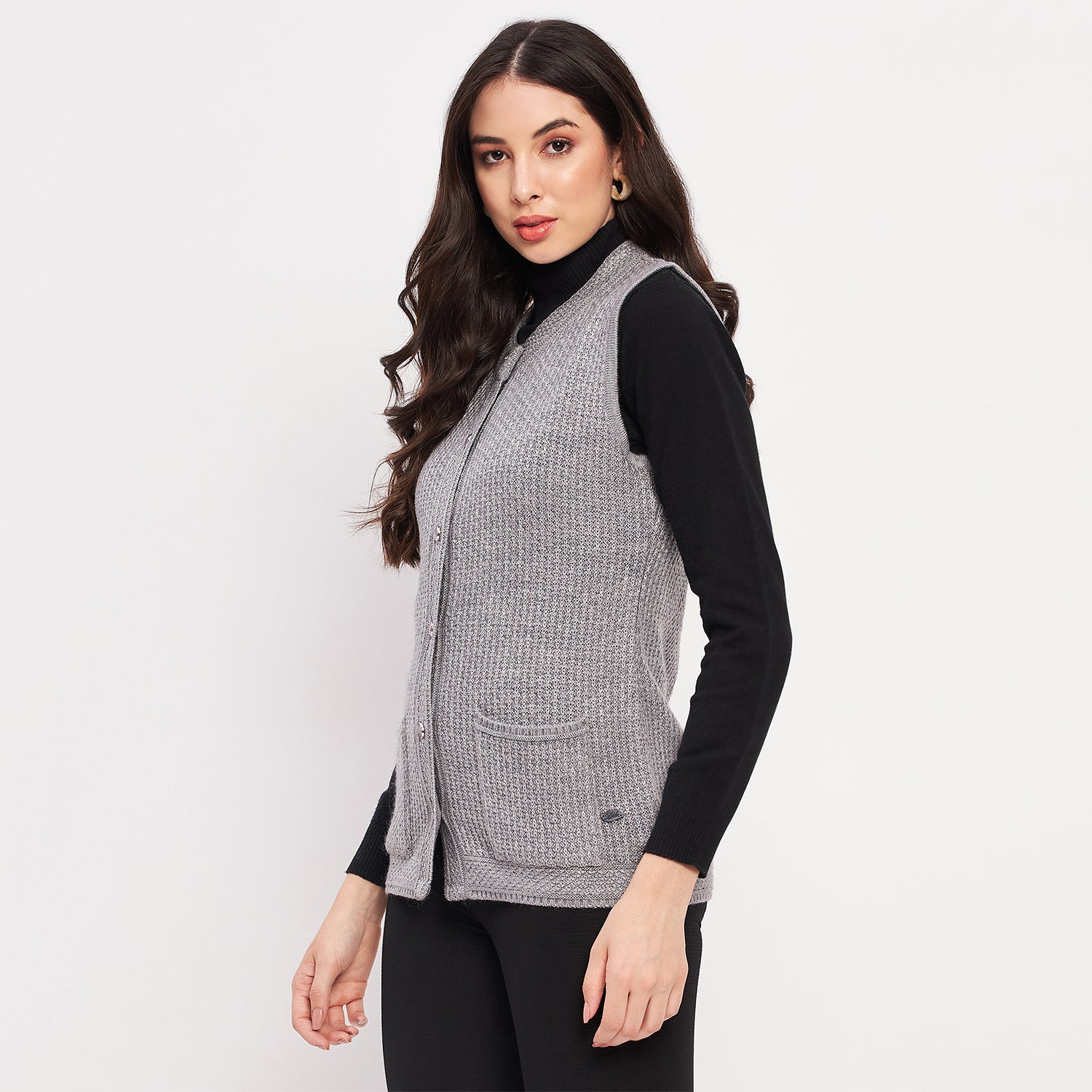 Duke Urban Women Sleeveless Self Design Cardigan (LQS9789)