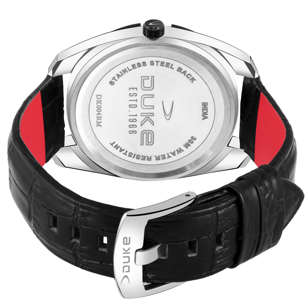 Duke  Analogue Men Black Watch with Leather Material Strap White Dial (DK004RM01S)