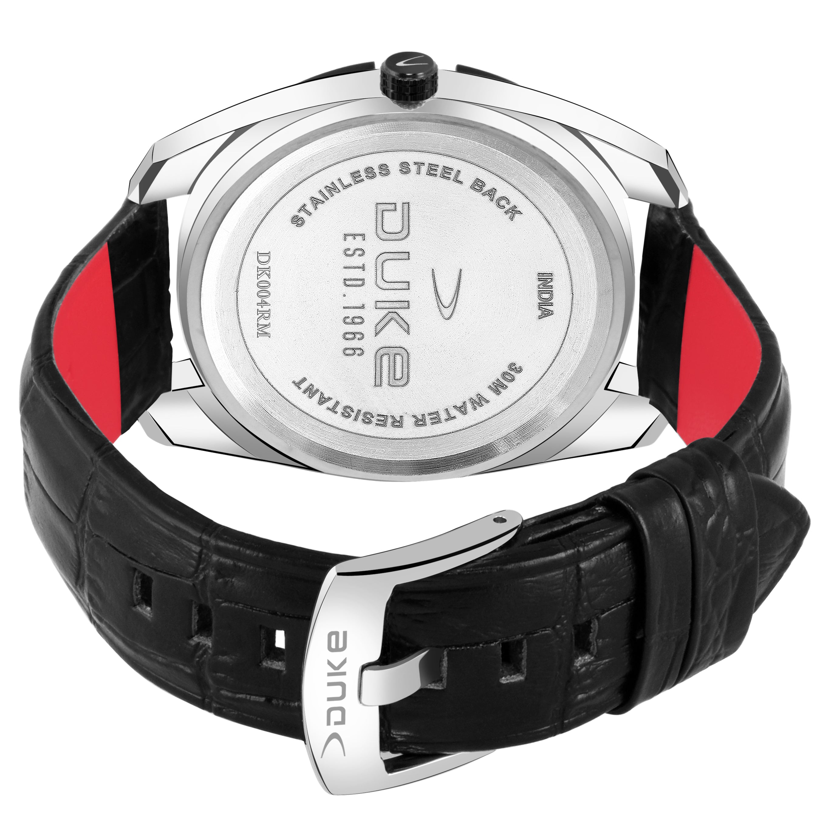 Duke  Analogue Men Black Watch with Leather Material Strap White Dial (DK004RM01S)
