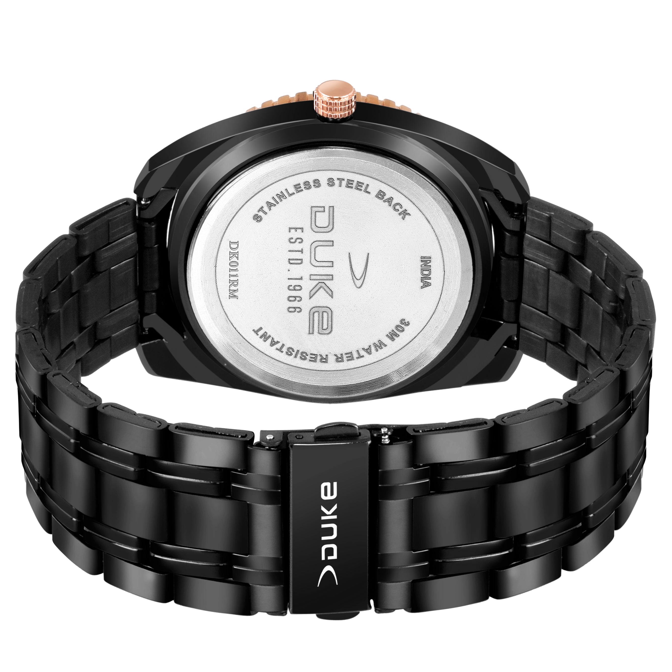 Duke Solid Stainless Steel Strap Analog Men Watch Black Dial (DK011RM02C)
