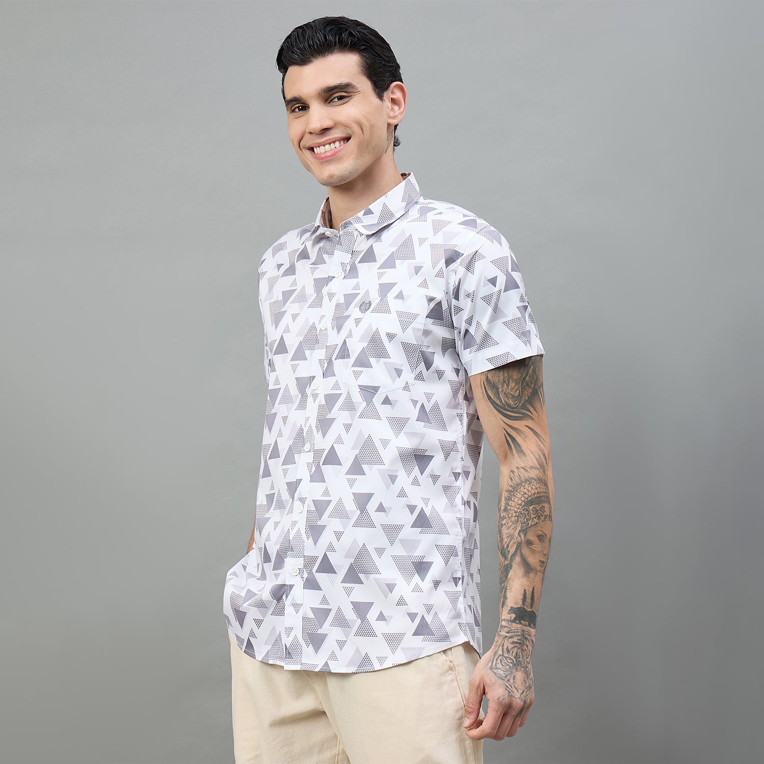 Duke Urban Men Geometric Print Half Sleeve Slim Shirt (SDO6PRIM)