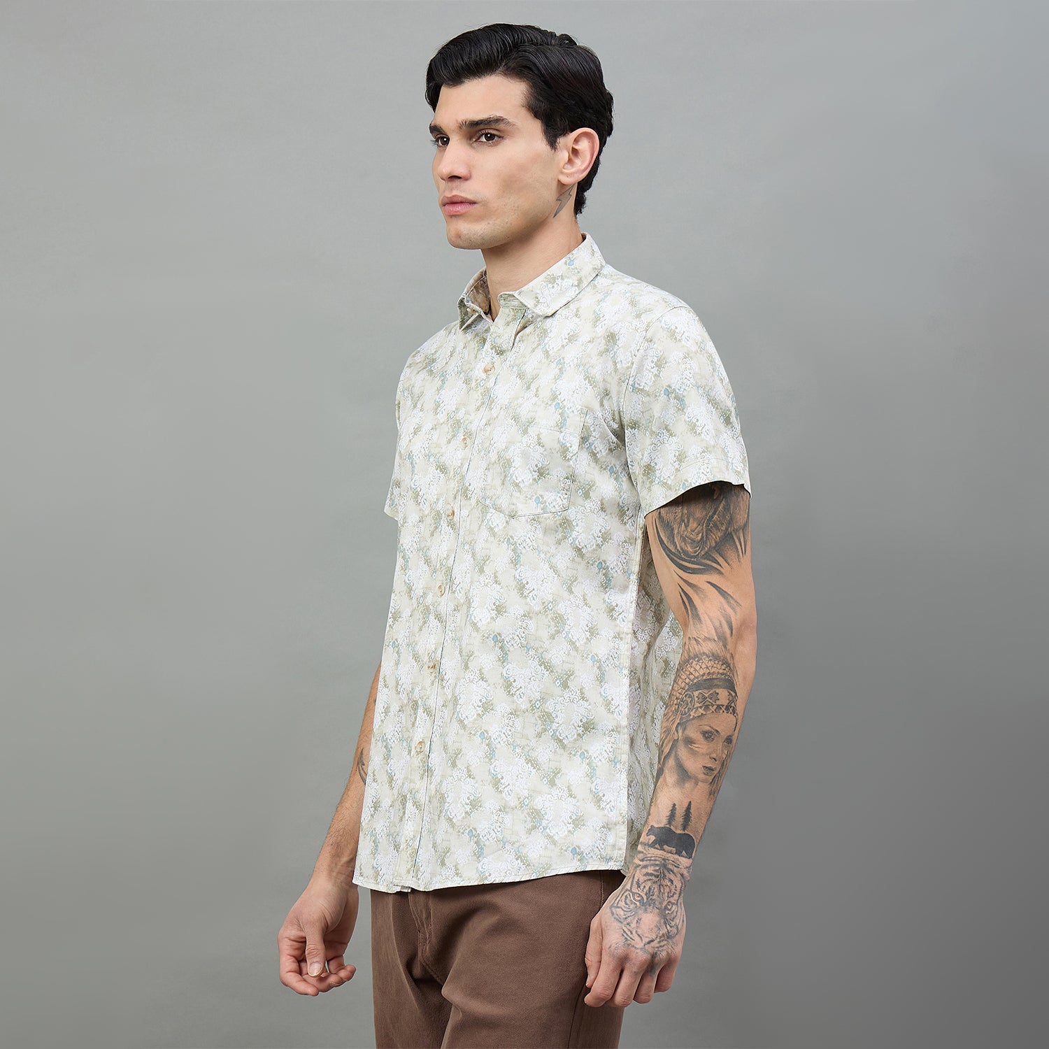 Duke Urban Men Printed Half Sleeve Spread Collar Slim Shirt (SDO4PRAD)