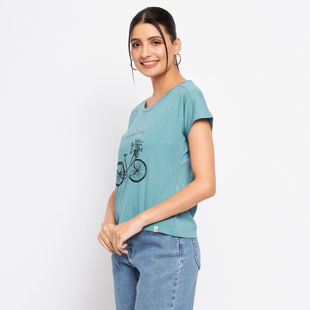 Duke Stardust Women Round Neck Short Sleeve Printed Crop Top (LFX902)
