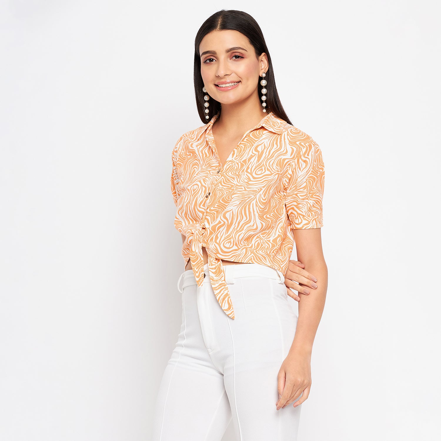 Duke Urban Women Half Sleeve Printed Crop Shirt (SDX3281)