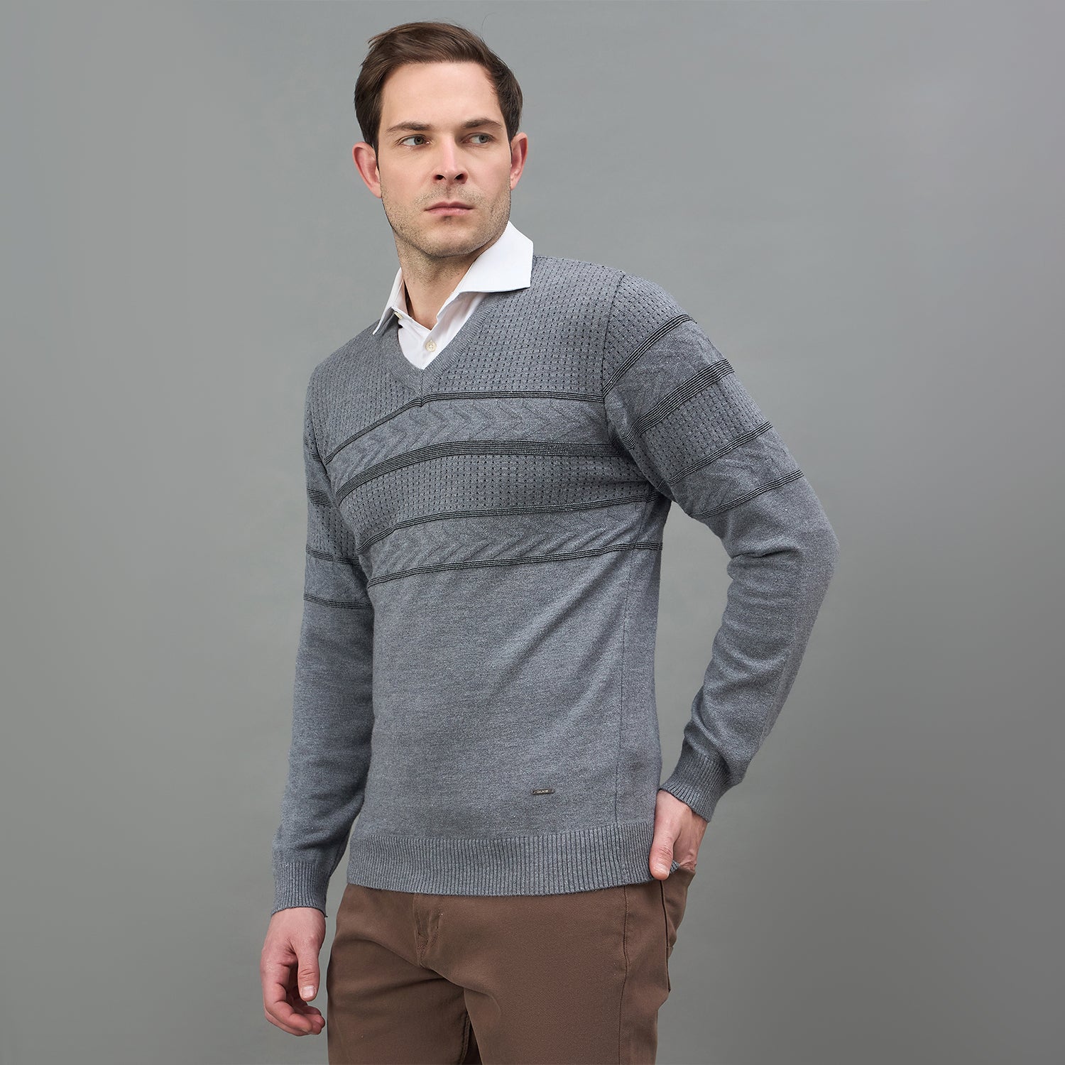 Duke Urban Men Full Sleeve V Neck Regular Sweater (SDS2226B)