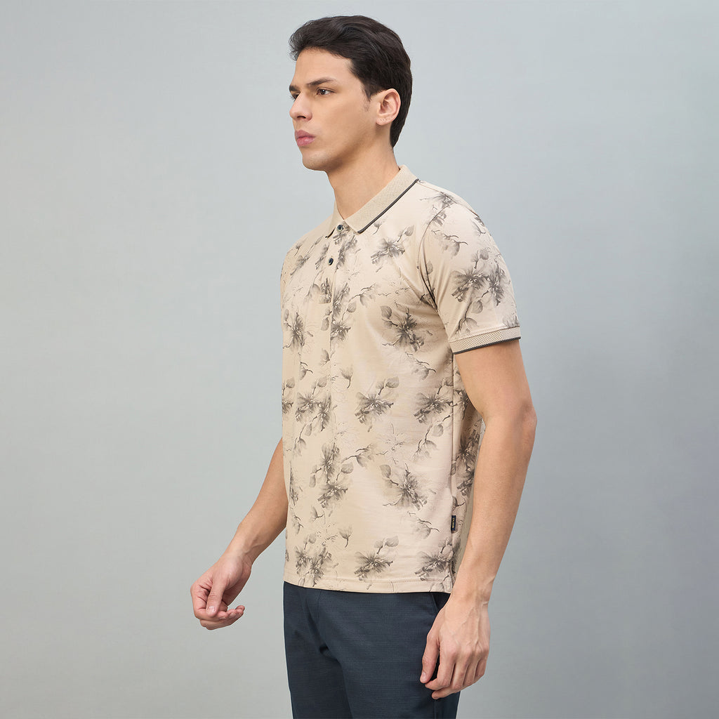 Duke Urban Men Floral Print Half Sleeve Slim Fit Polo Tshirt (LF7513)
