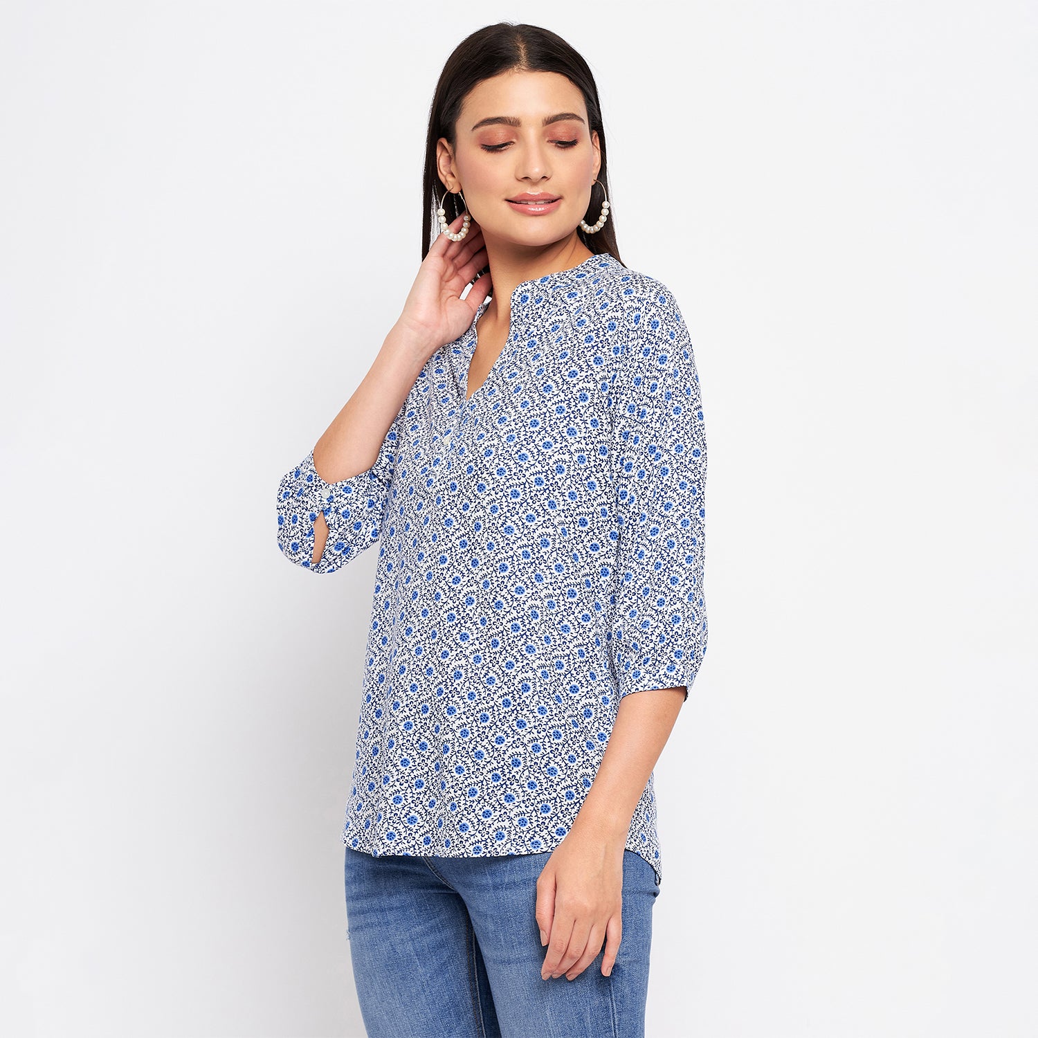 Duke Stardust Women V-Neck 3/4th Sleeve Printed Top (SDX3278)