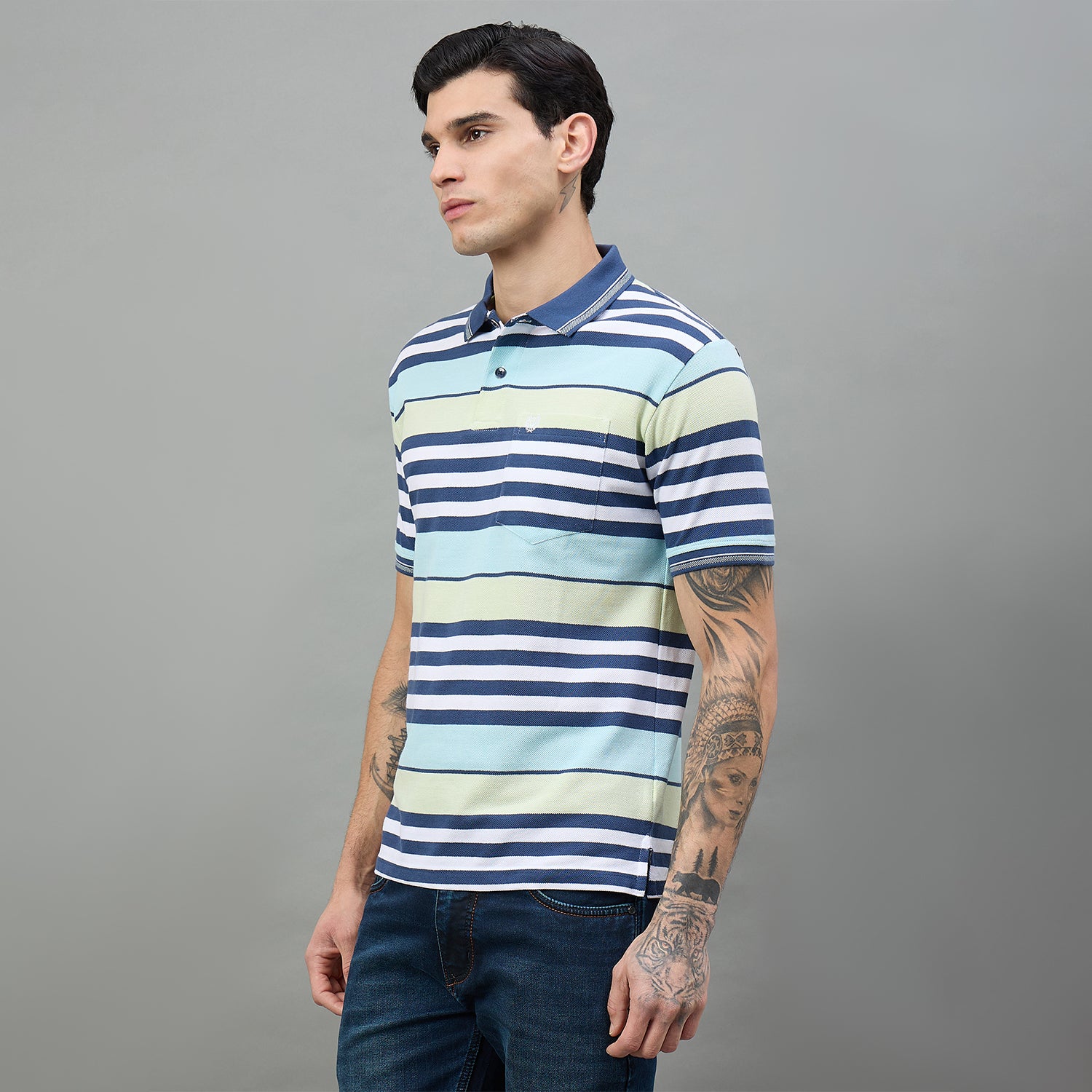 Duke Urban Men Striped Polo Neck Half Sleeve T-Shirt (LF7650)