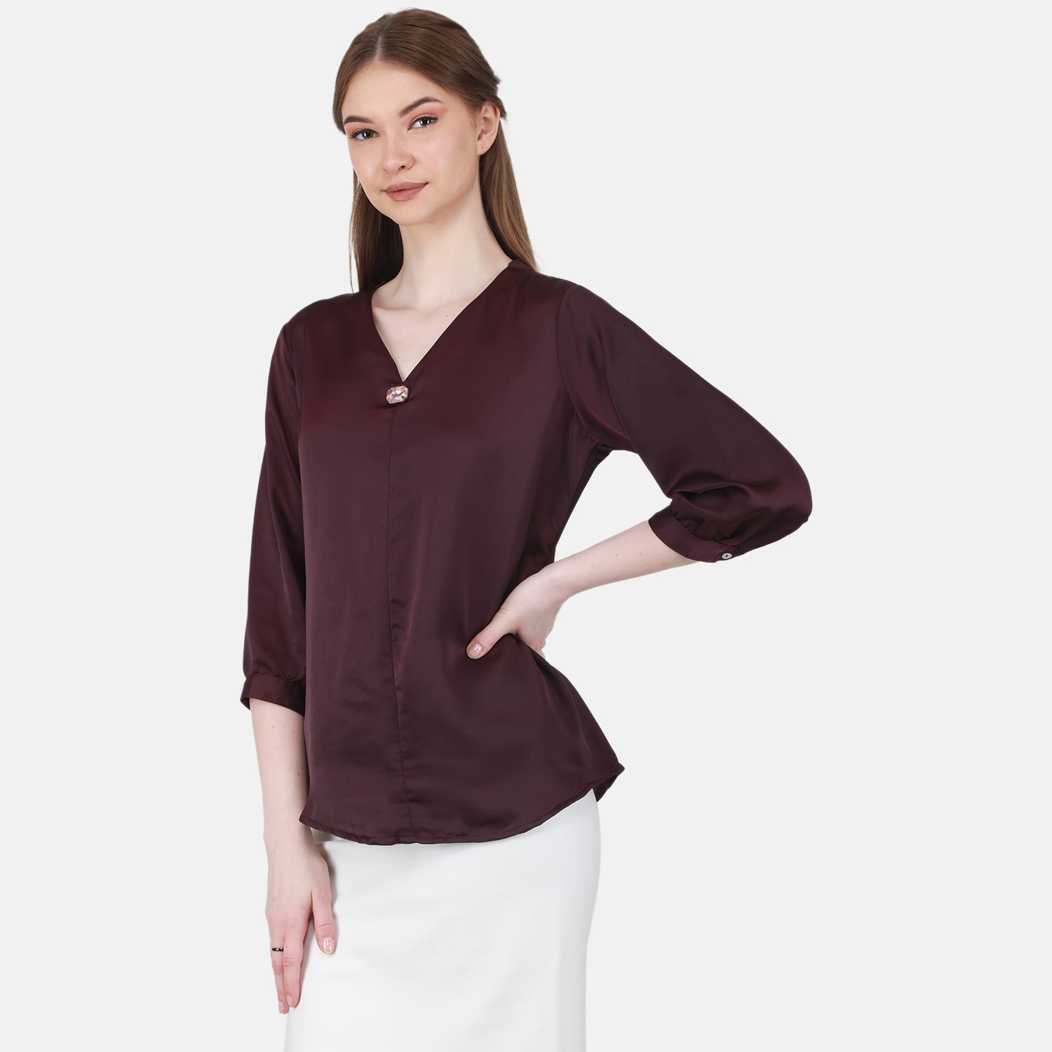 Duke Stardust Women V Neck Solid Top (SDX3280)