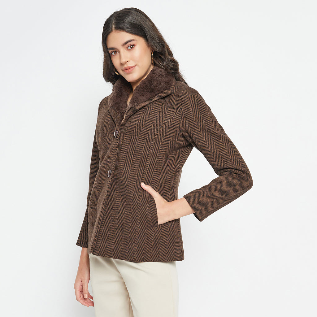Duke Urban Women Full Sleeve Fur Collared Coat (SDZ4102)