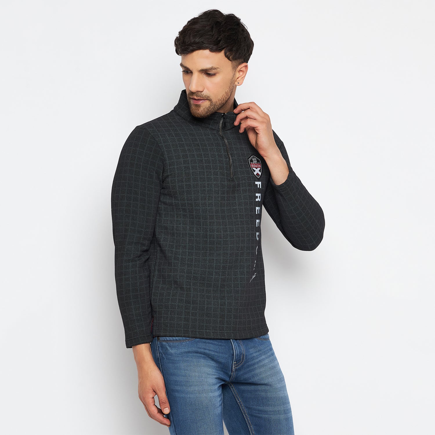 Duke Urban Men Half Zip Full Sleeve Cotton T-shirt (LF3930)