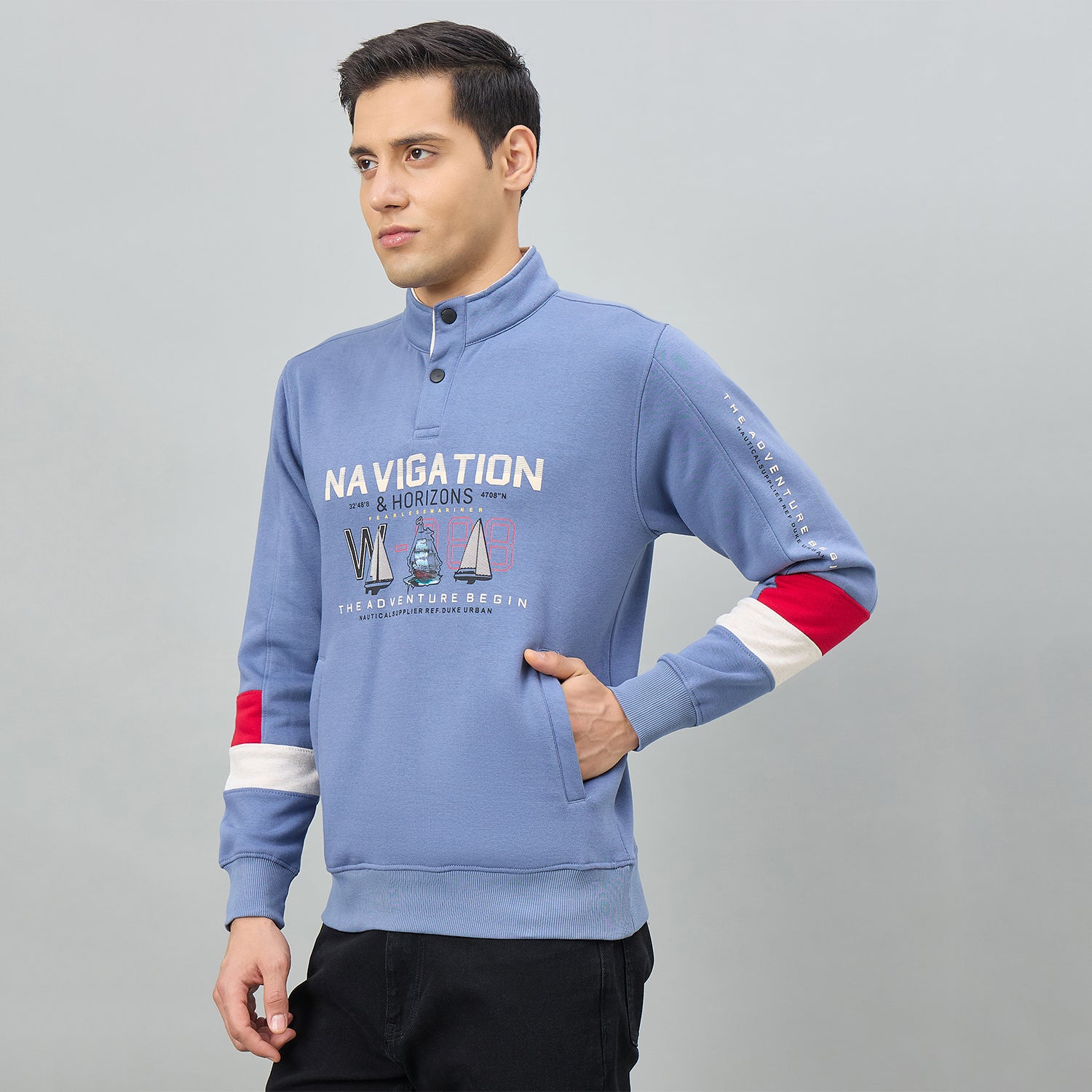 Duke Men Full Sleeve Half Zip Regular Sweatshirt (LF6494)