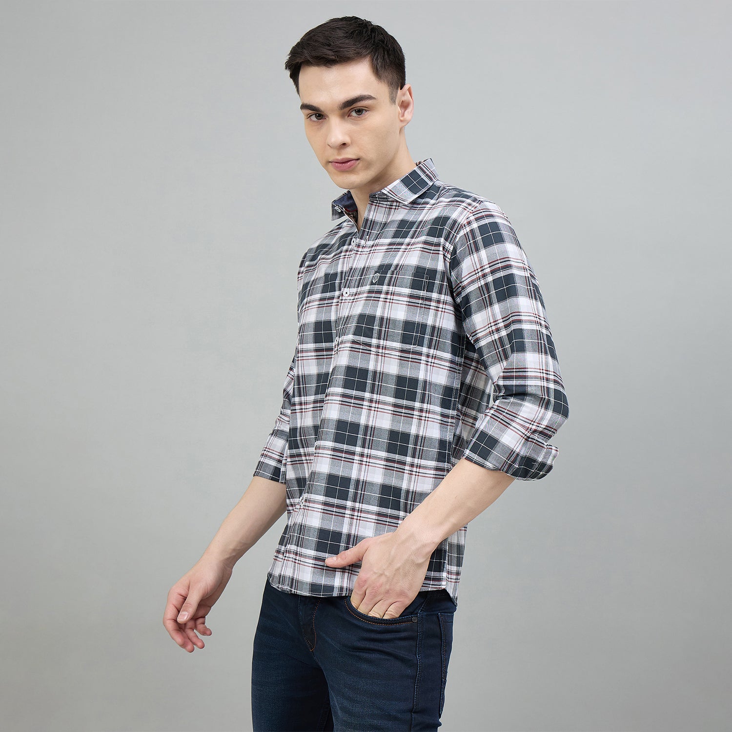 Duke Urban Men Checkered Full Sleeve Spread Collar Slim Shirt (SDO8CKBI)