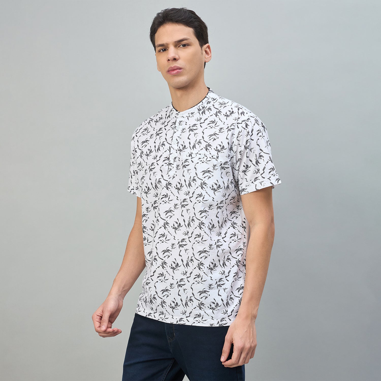 Duke Urban Men Floral Print Half Sleeve Casual Slim fit Tshirt (LF7531)