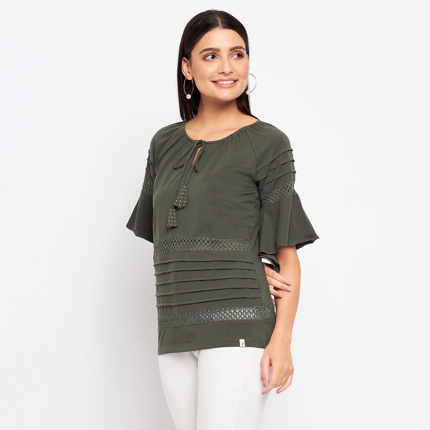 Duke Urban Women Keyhole Neck Half Sleeve Solid Top (LFX899)