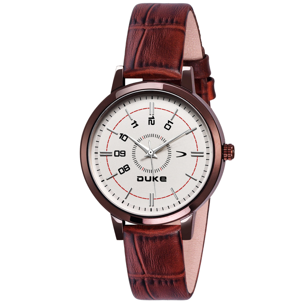 Duke Round Dial Analog Brown Leather Strap Watches for Women (DK5001RW01S)