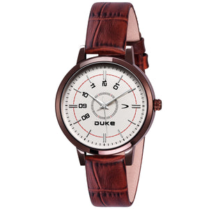 Duke Round Dial Analog Brown Leather Strap Watches for Women and Girl's (DK5001RW01S)