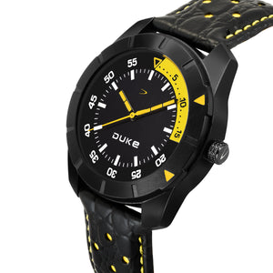 Duke Black & Yellow Analogue Display Black Leather Strap Men’s Formal Watch - DK505RM01S