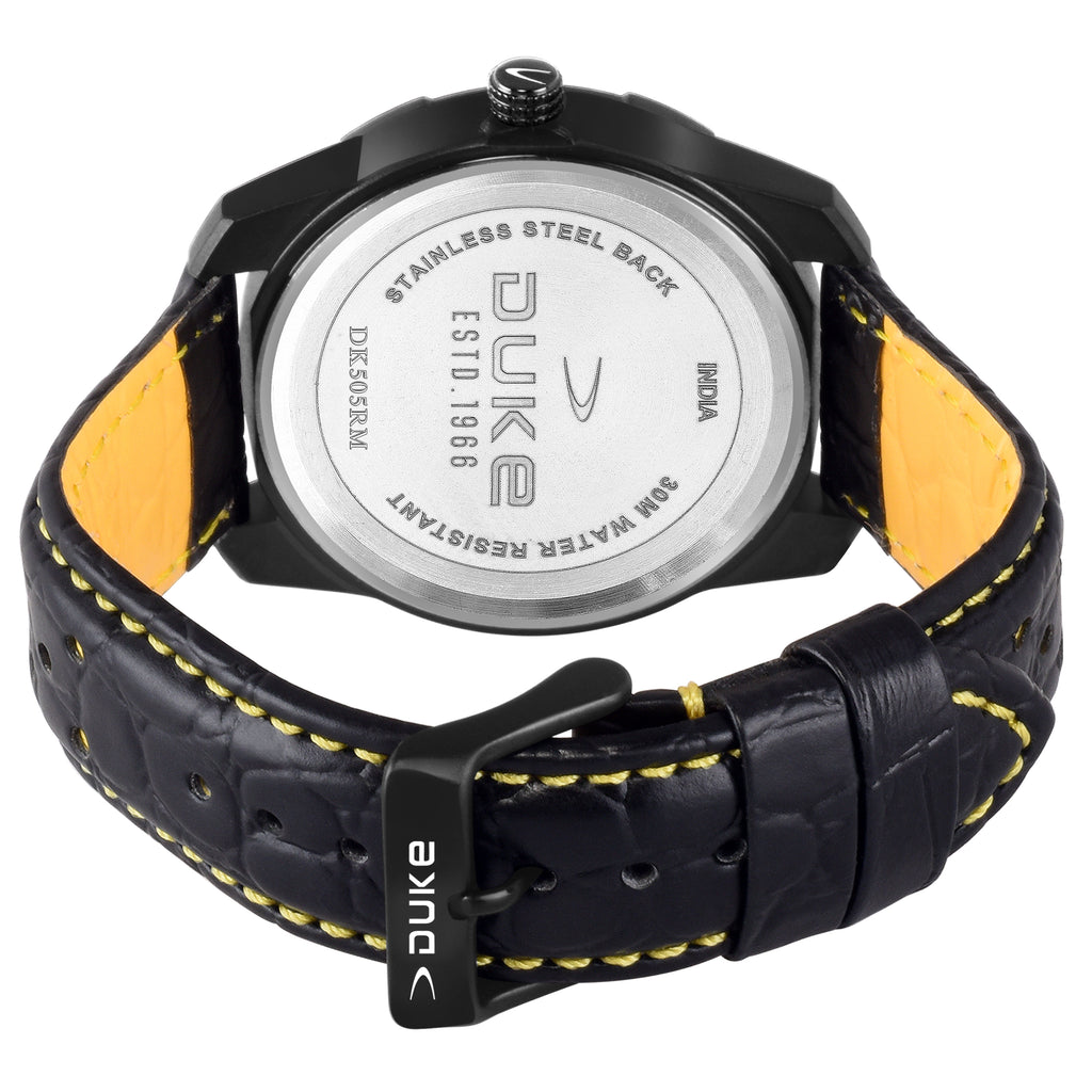 Duke Black & Yellow Analogue Display Black Leather Strap Men Formal Watch (DK505RM01S)