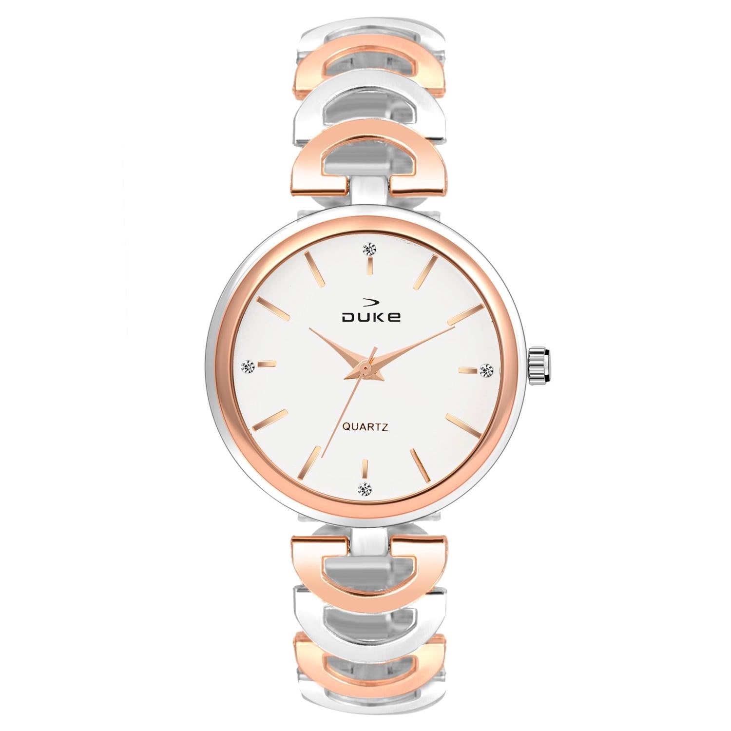 Duke Analogue Silver Dial Steel & Rose Gold Colored Strap Women Watch (DK7014RW02C)
