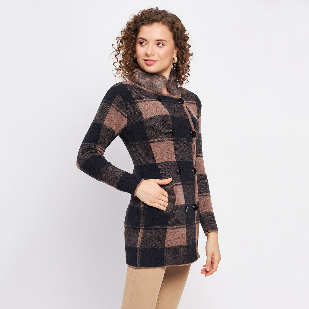 Duke Urban Women Full Sleeve Checkered Long Cardigan (SDS9765)