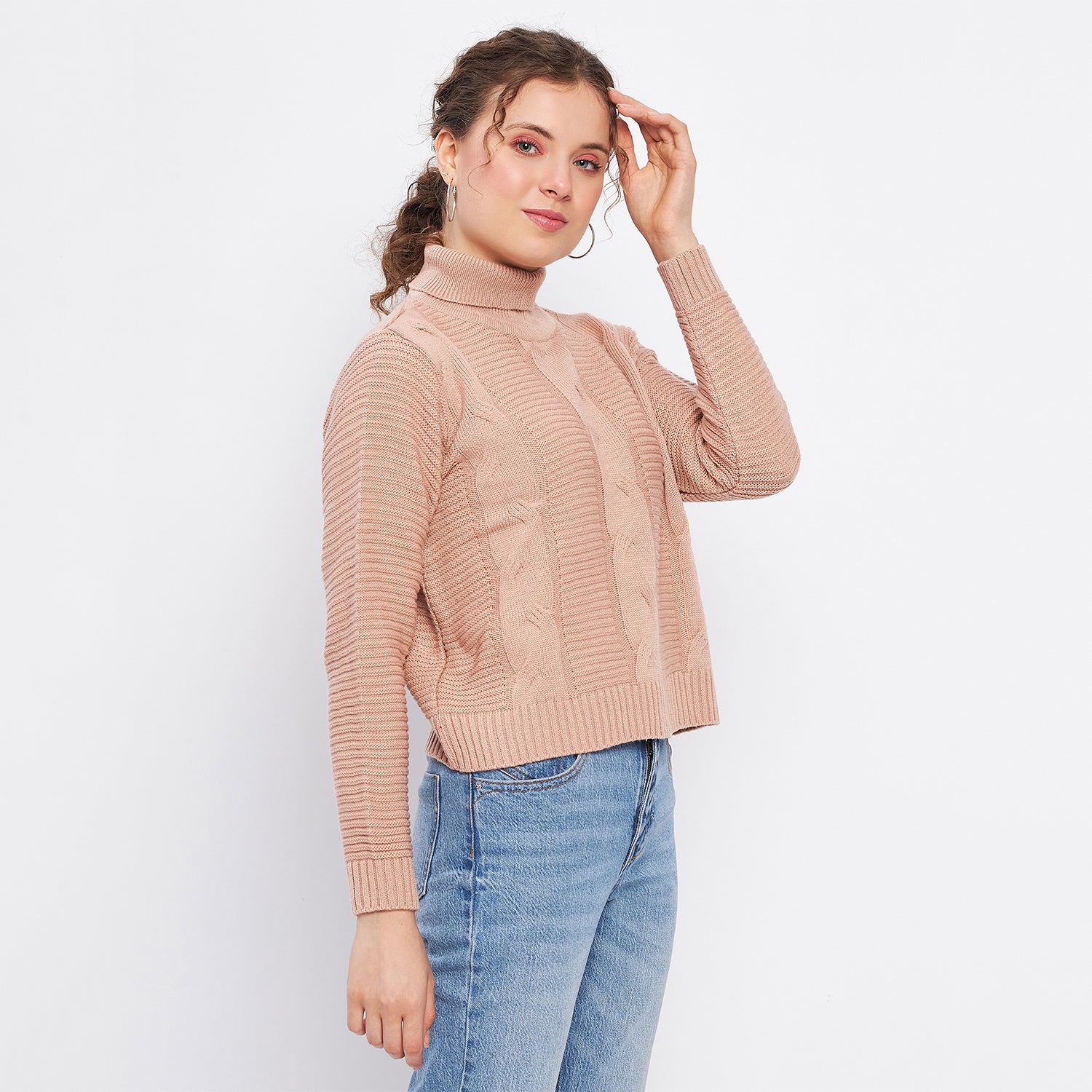 Duke Urban Women Full Sleeve Self Design Crop Pullover (SDS1008)