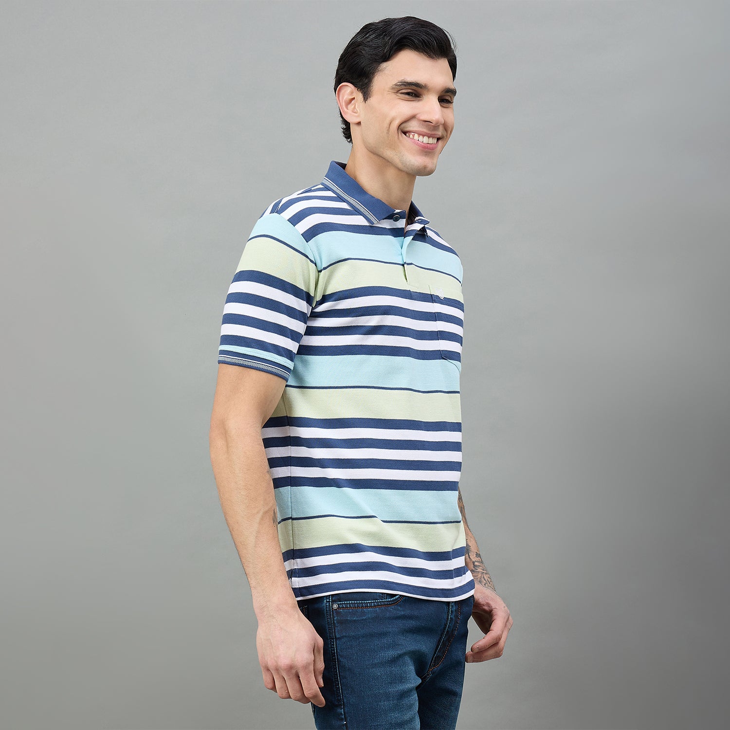 Duke Urban Men Striped Polo Neck Half Sleeve T-Shirt (LF7650)