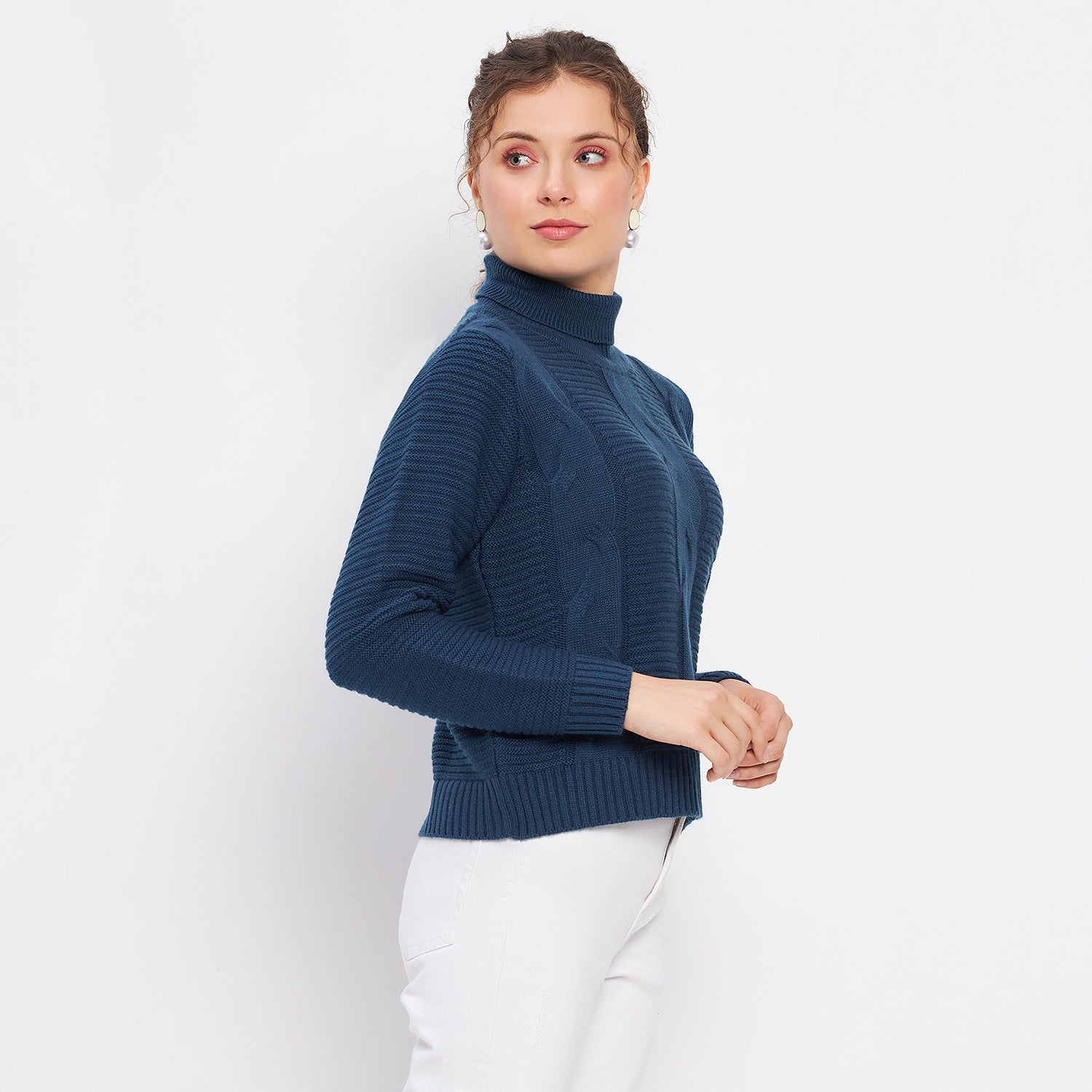 Duke Urban Women Full Sleeve Self Design Crop Pullover (SDS1008)