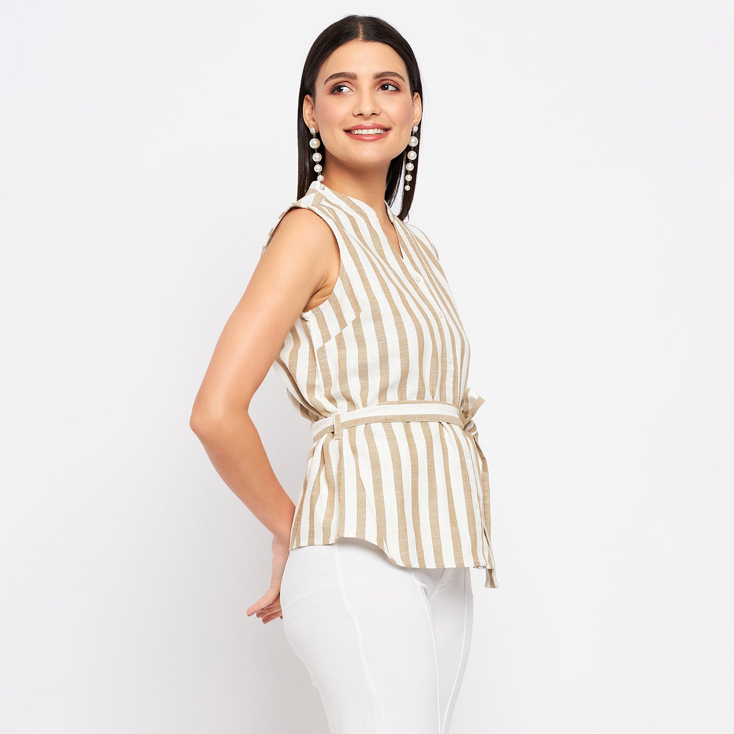 Duke Urban Women Sleeveless Striped Shirt (SDX3271)