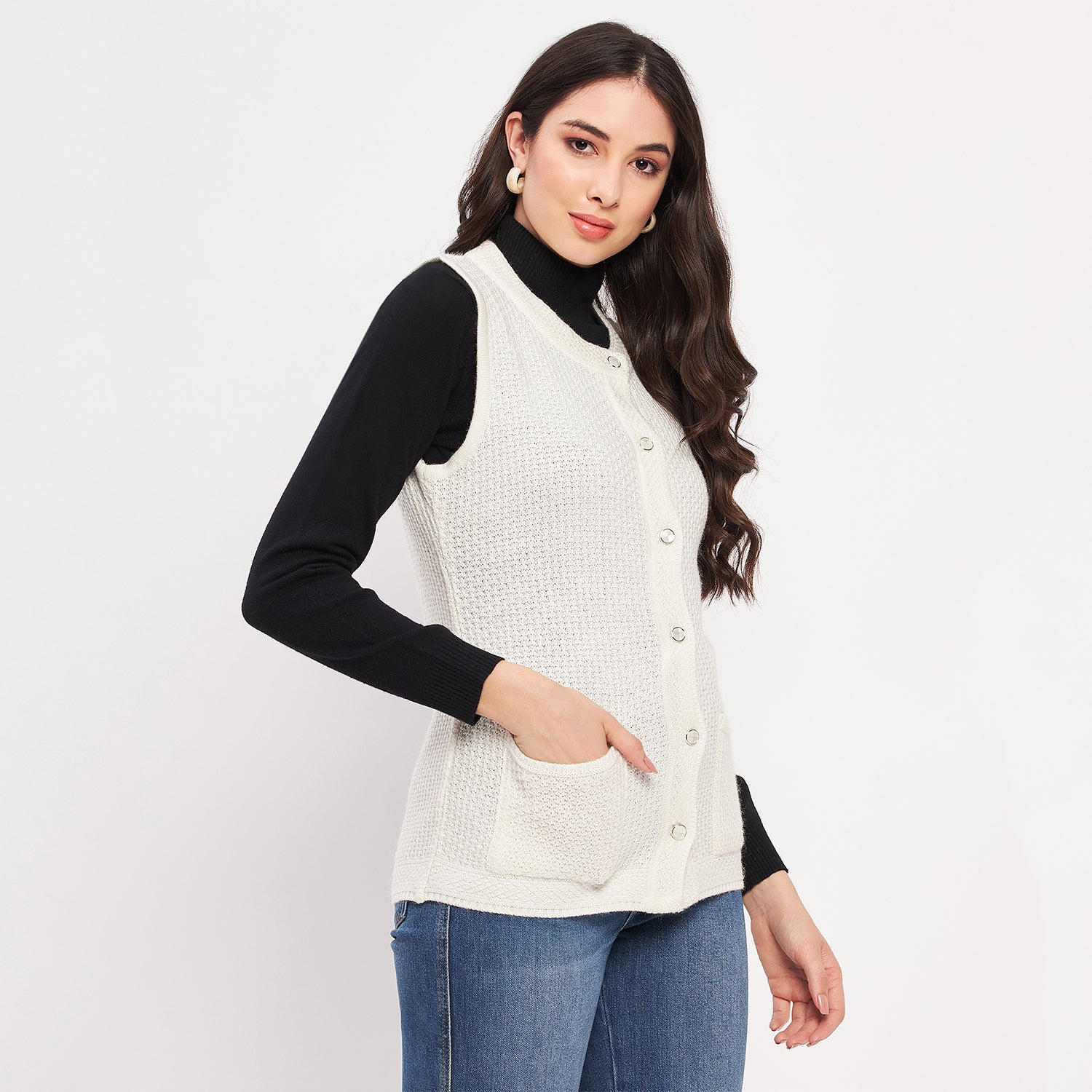Duke Urban Women Sleeveless Self Design Cardigan (LQS9789)