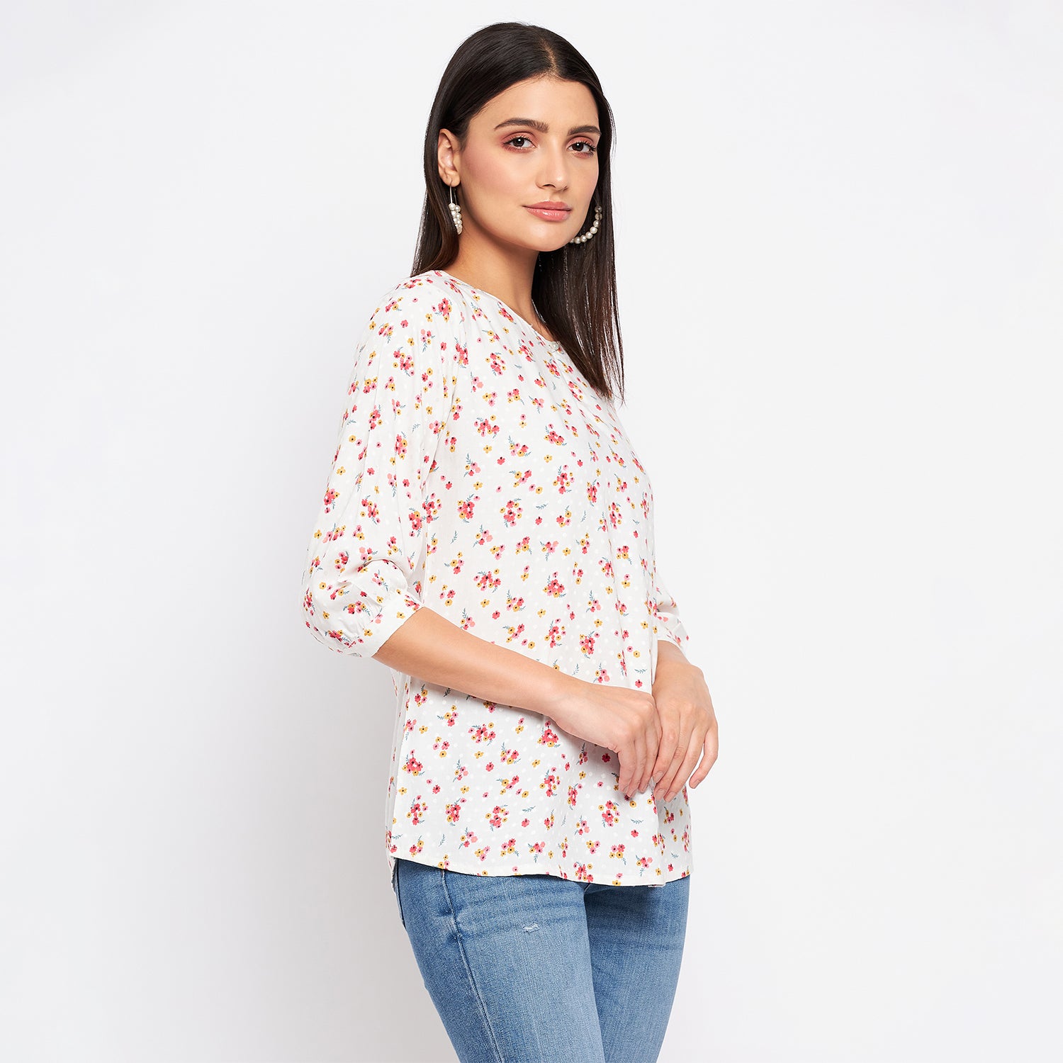 Duke Stardust Women Keyhole Neck 3/4th Sleeve Printed Top (SDX3279)