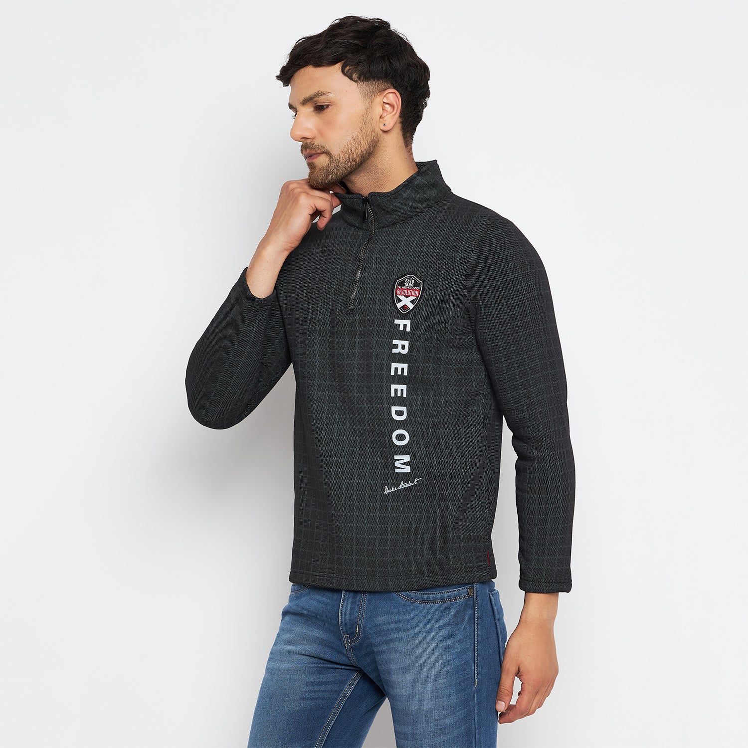 Duke Urban Men Half Zip Full Sleeve Cotton T-shirt (LF3930)