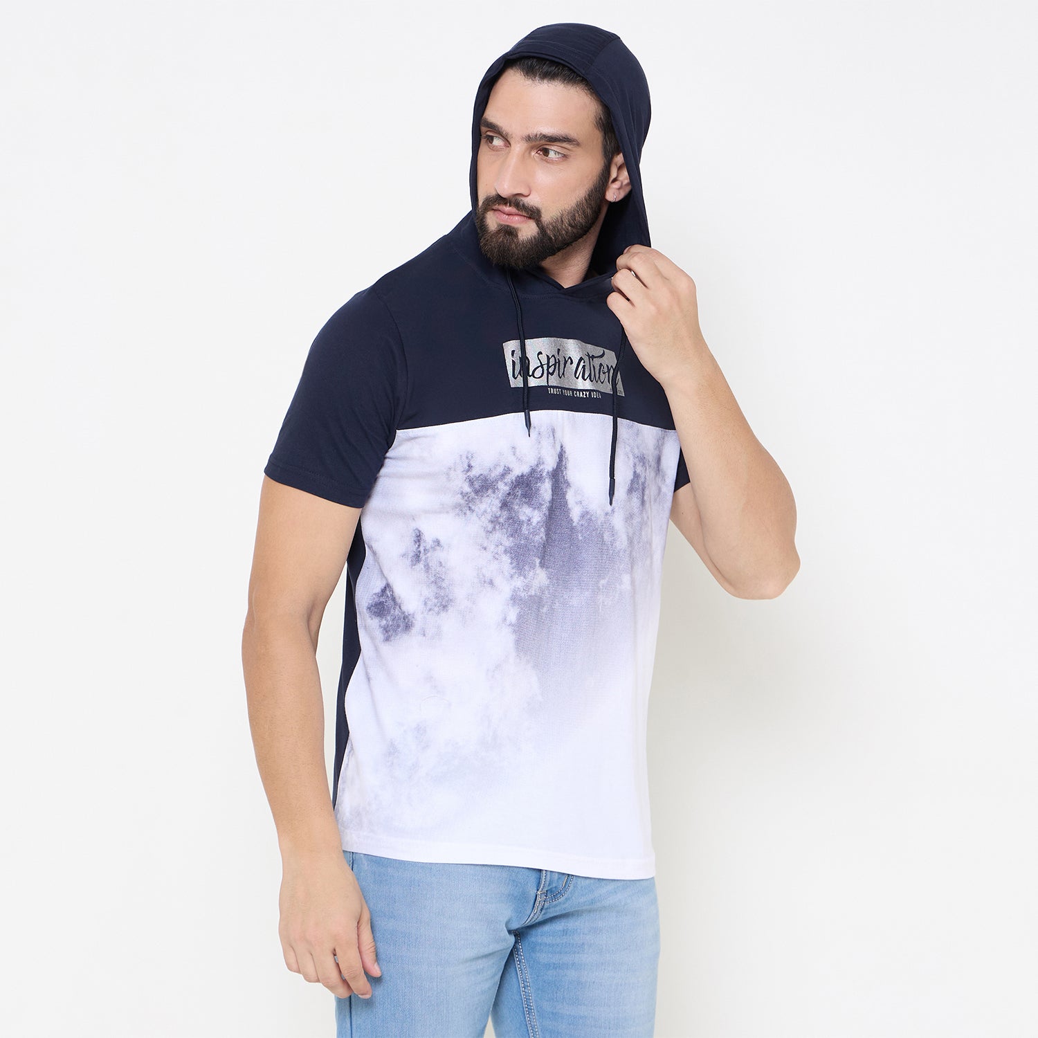Duke Urban Men Half Sleeve Cotton Hooded Smart Fit T-Shirt (LF7228)