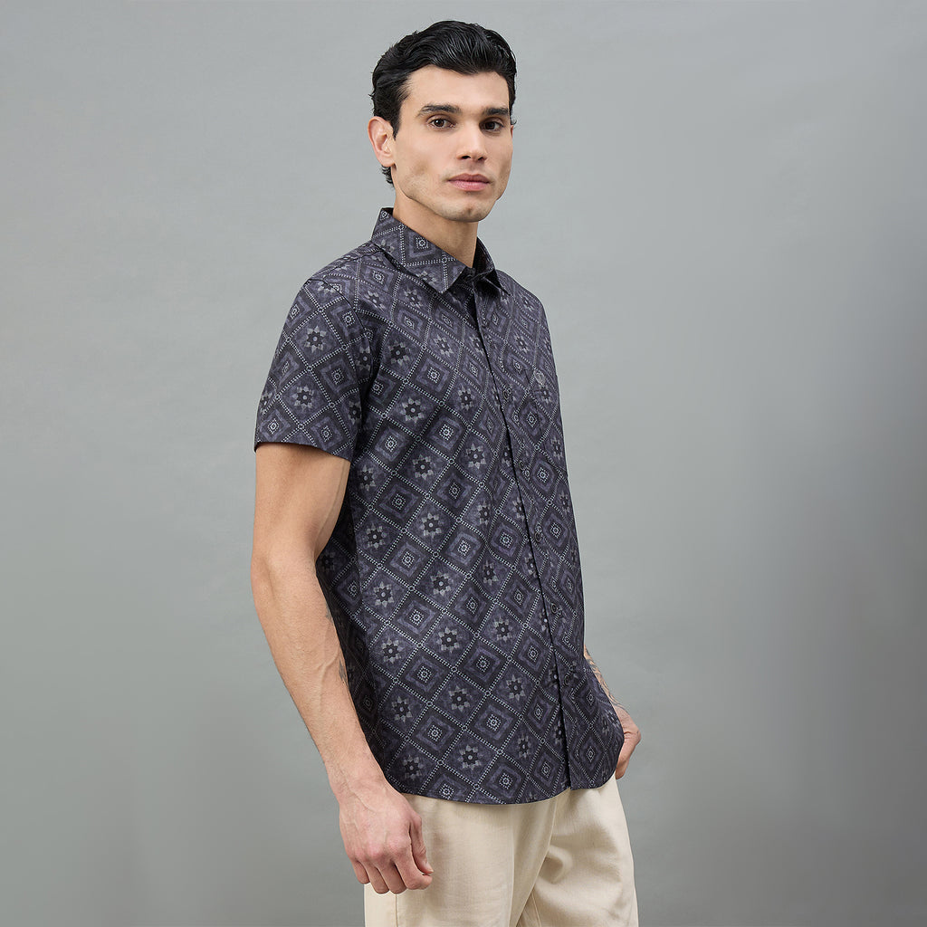 Duke Urban Men Geometric Print Half Sleeve Slim Shirt (SDO6PRIL)