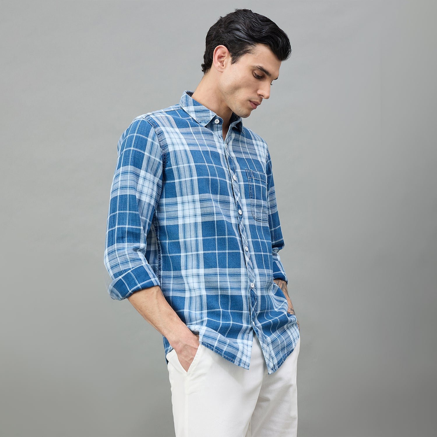 Duke Urban Men Checkered Full Sleeve Spread Collar Slim Shirt (SDO9CKW)