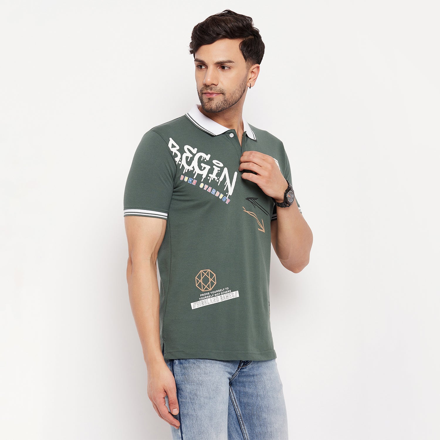 Duke Stardust Men Half Sleeve Polo Neck Cotton T-shirt (LF5793)