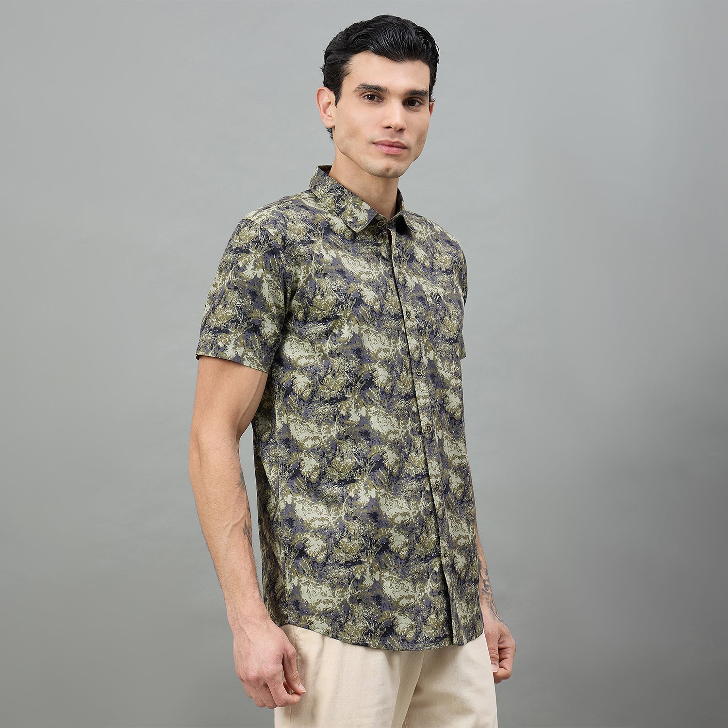 Duke Urban Men Military Camouflage Half Sleeve Slim Shirt (SDO6PRIF)