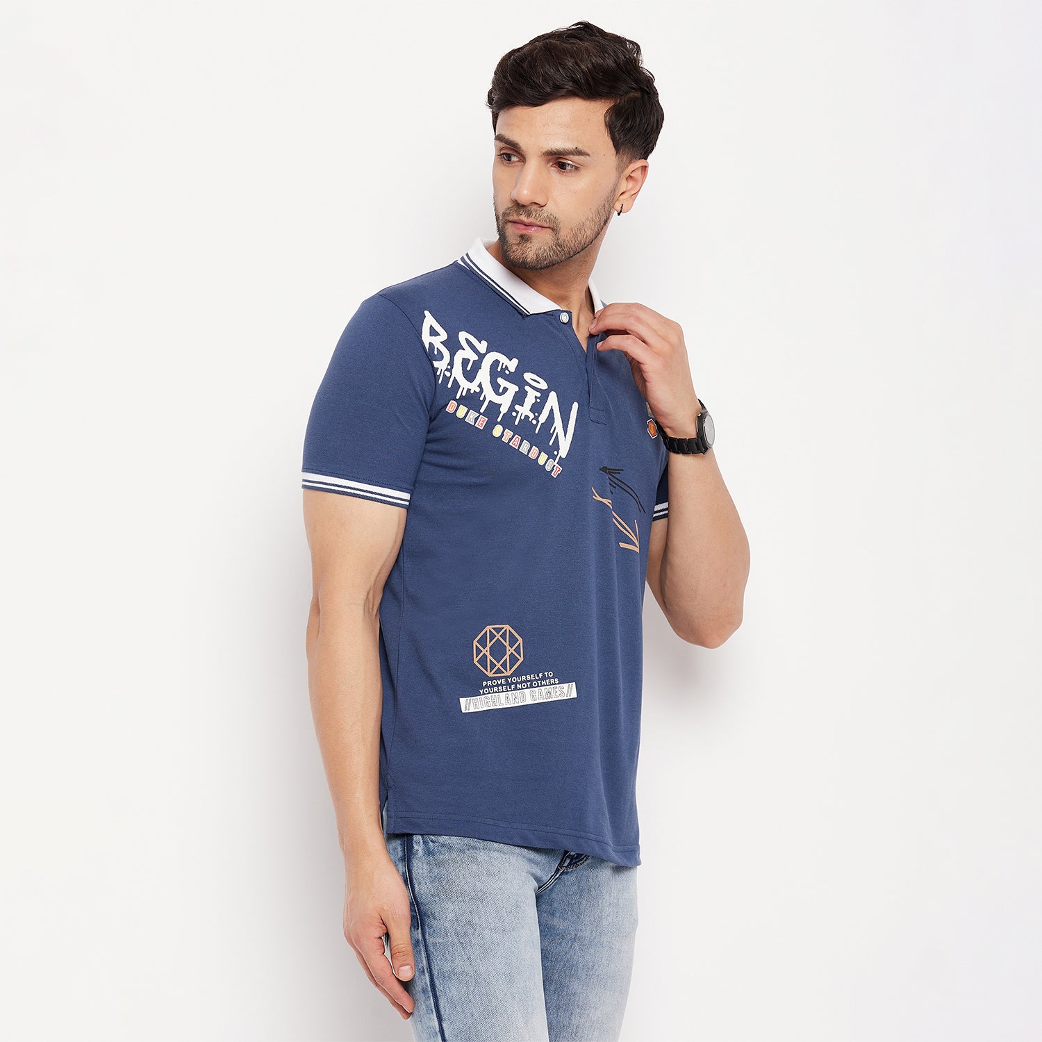 Duke Stardust Men Half Sleeve Polo Neck Cotton T-shirt (LF5793)
