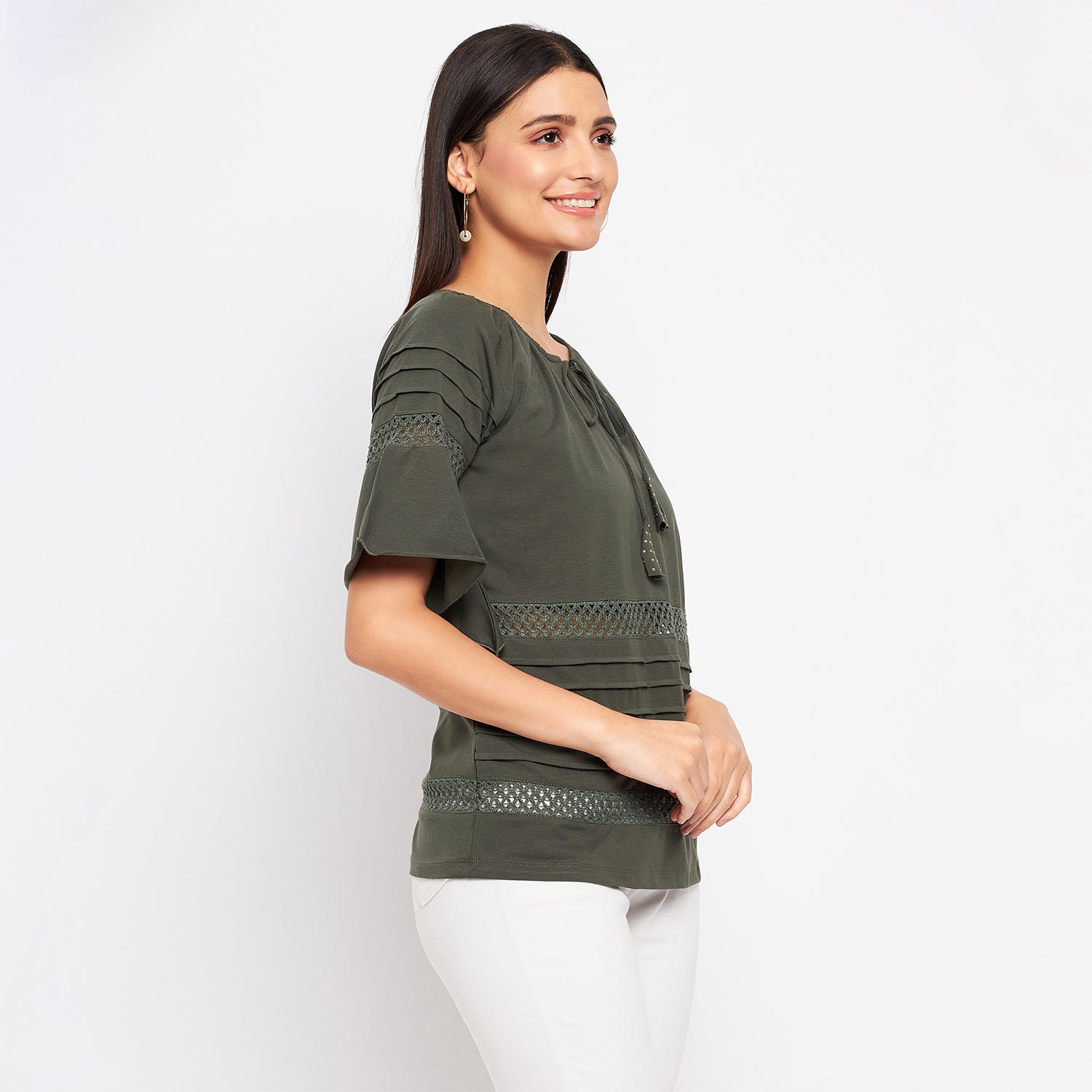 Duke Urban Women Keyhole Neck Half Sleeve Solid Top (LFX899)