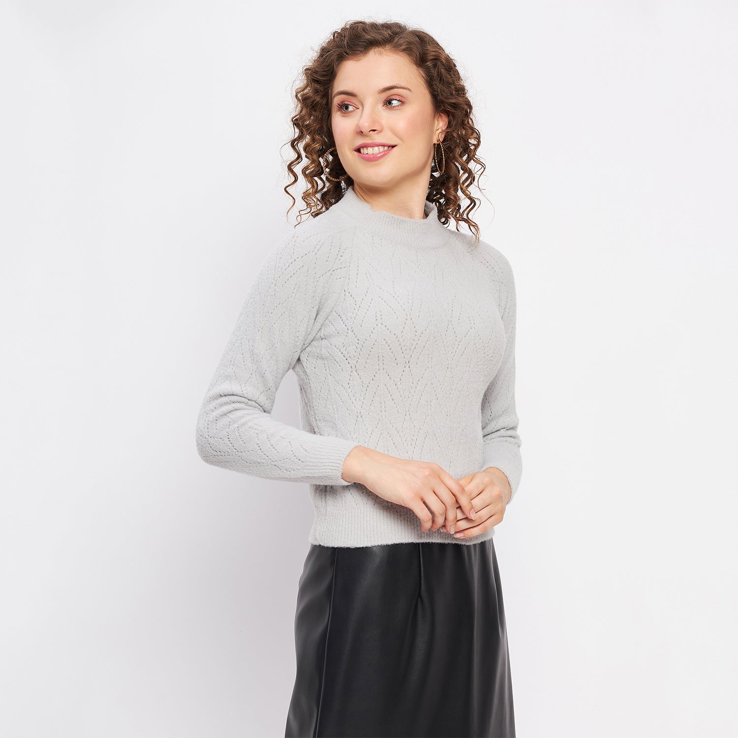 Duke Urban Women Full Sleeve Self Design Crop Pullover (SDS1014)