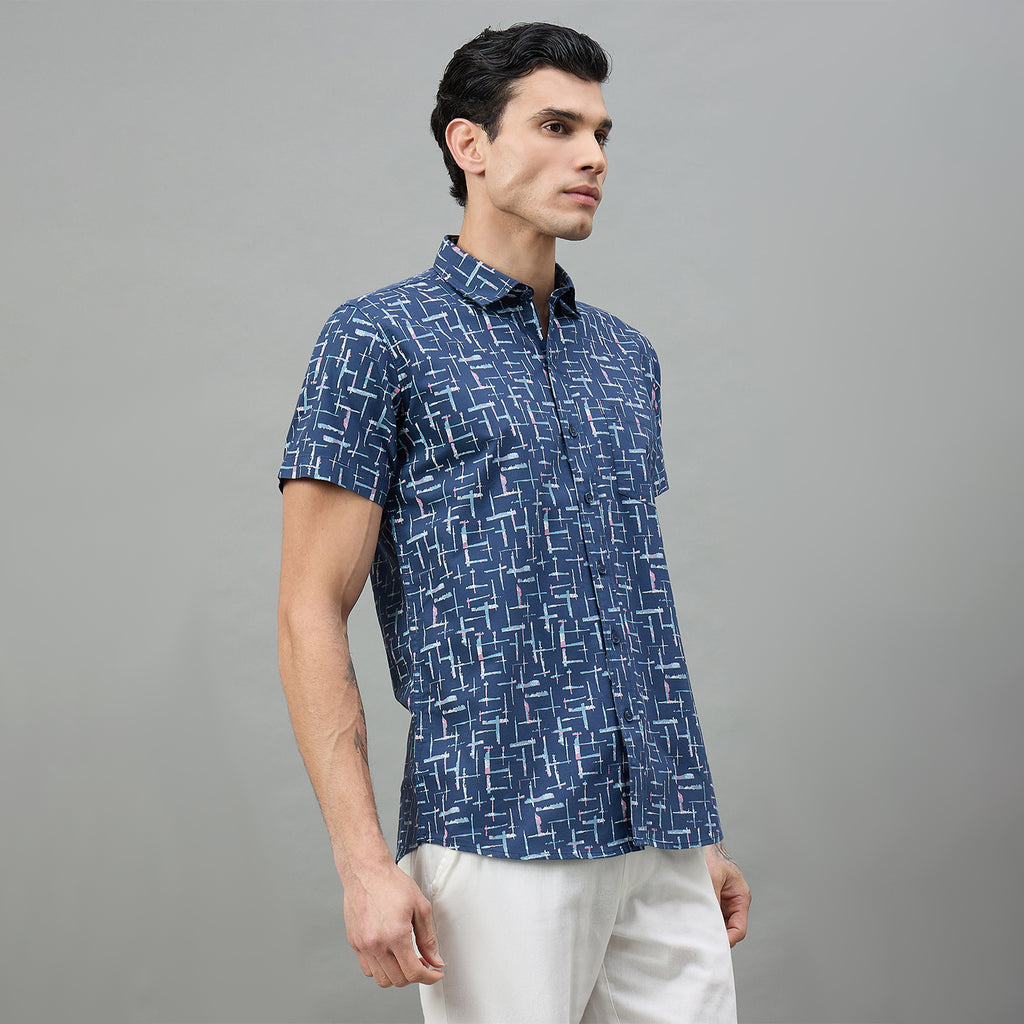 Duke Urban Men Printed Half Sleeve Spread Collar Slim Shirt (SDO4PRAJ)