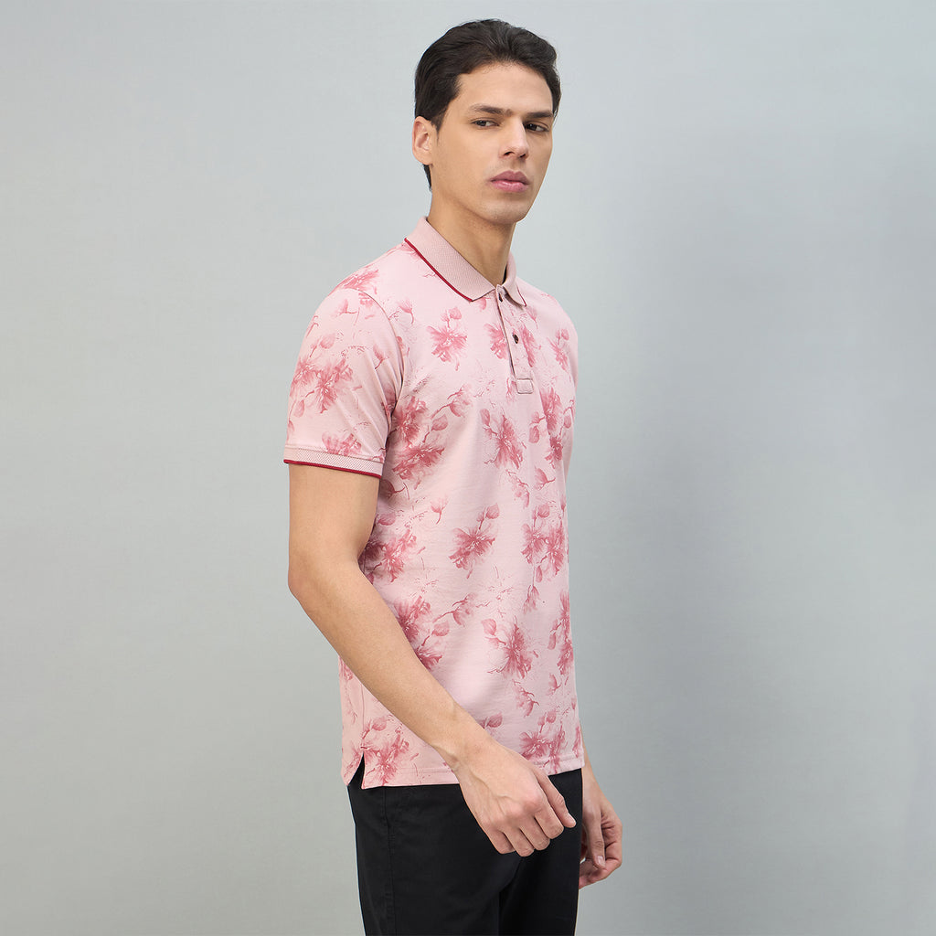 Duke Urban Men Floral Print Half Sleeve Slim Fit Polo Tshirt (LF7513)