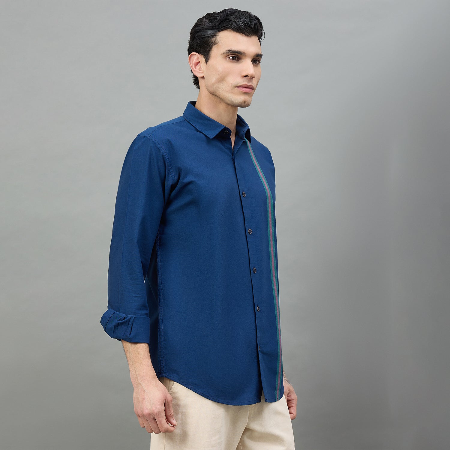 Duke Men Solid Full Sleeve Spread Collar Slim Shirt (SDO5STN)