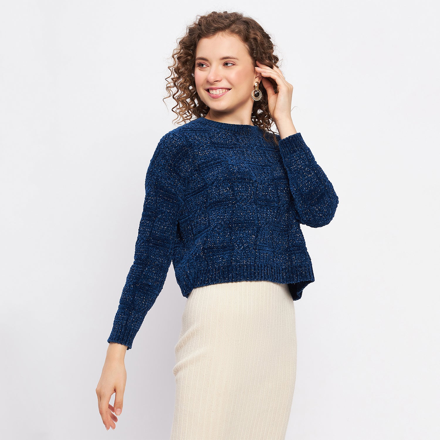 Duke Urban Women Full Sleeve Self Design Crop Pullover (SDS1013)