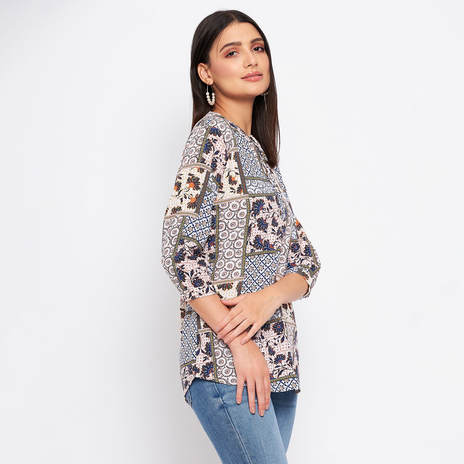 Duke Stardust Women V-Neck 3/4th Sleeve Printed Top (SDX3276)